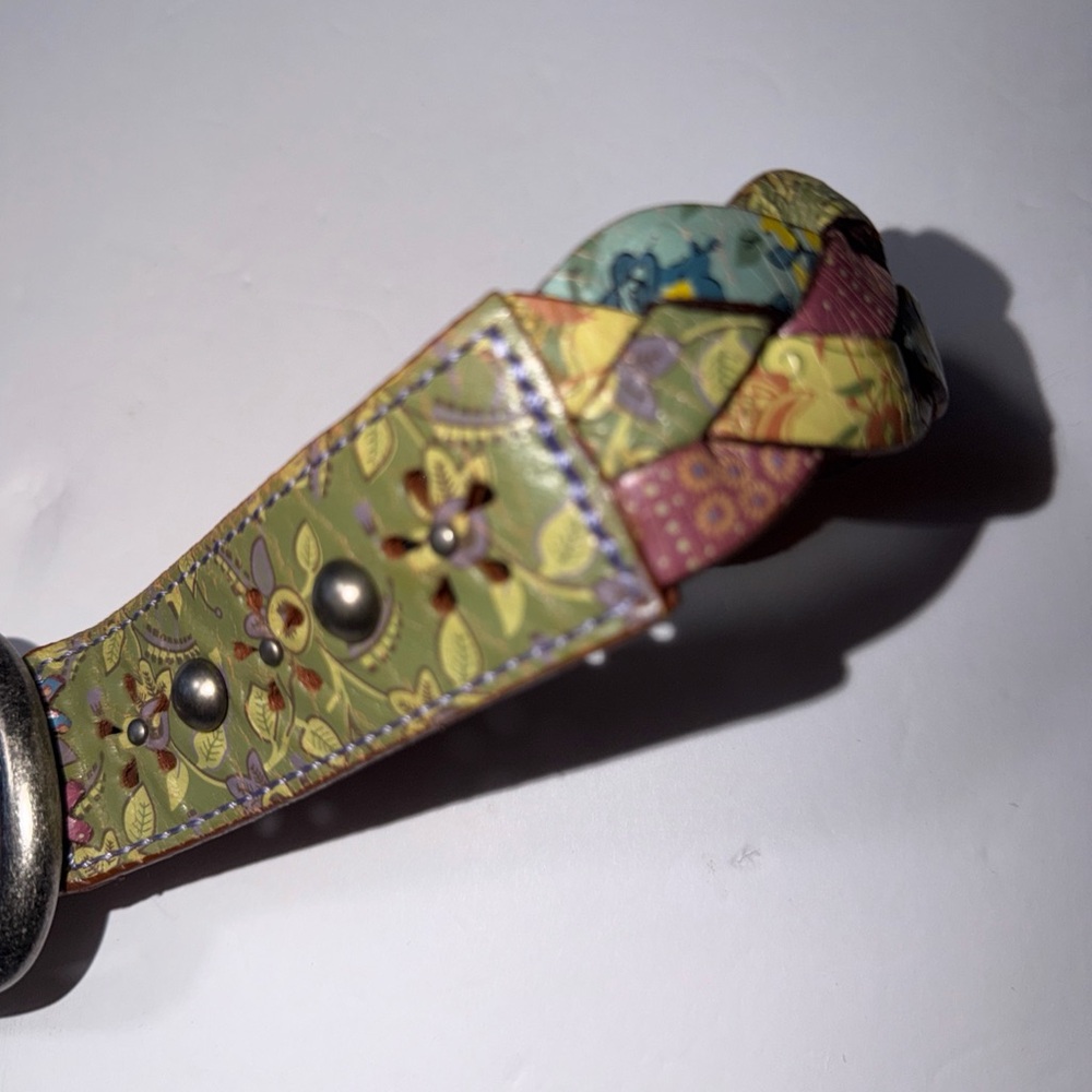 Fossil Leather Brown Multicolor Patchwork BOHO Be… - image 2